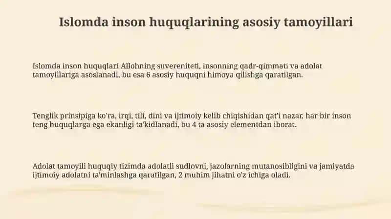 Islomda inson huquq va erkinliklarini ta'minlanishining o'ziga xos jihatlari 3
