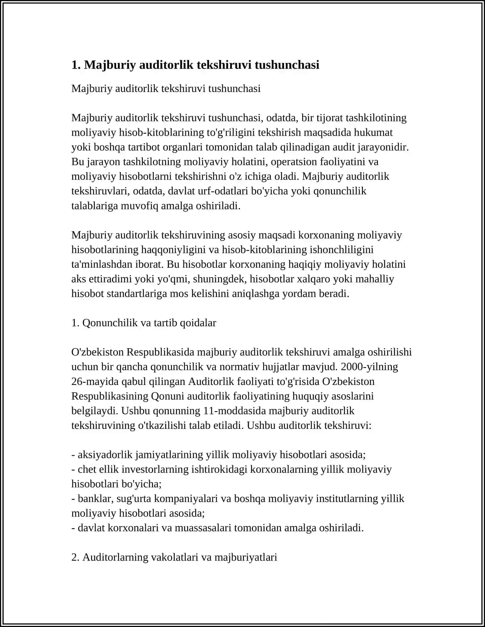 MAJBURIY AUDITORLIK TEKSHIRUVI VA UNI TASHKIL ETISH MASALALARI 3