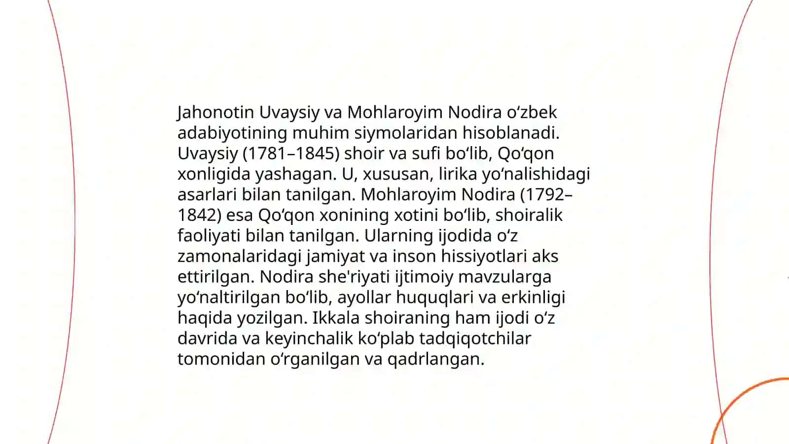 Jahonotin Uvaysiy va Mohlaroyim Nodira ijodiy merosi 3