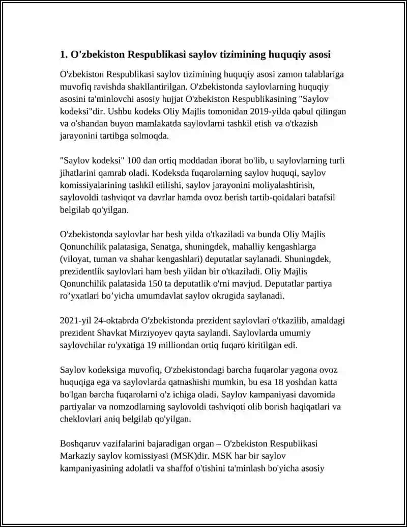 REFERAT Mavzu: OZBEKISTON RESPUBLIKASIDA SAYLOV TIZIMI VA UNING AHAMIYATI 3