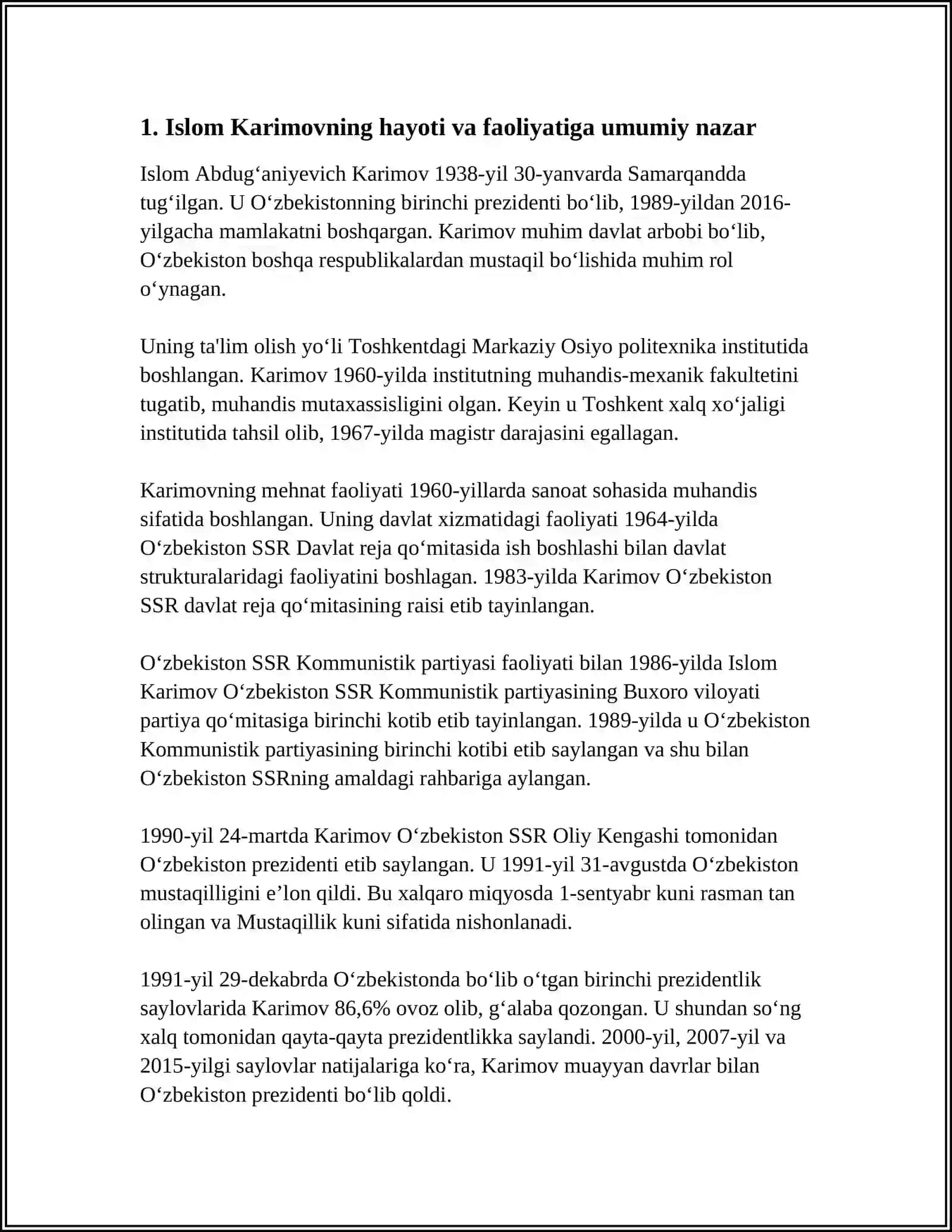 ISLOM KARIMOVNING VATAN SAJDAGOH KABI MUQADDASDIR ASARIGA KENG QAMROVLI REFERAT 3