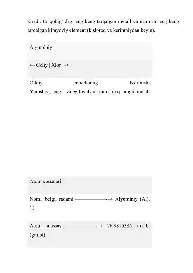 Alyuminiy – hususiyatlari va uning qo‘llanish sohalari 3