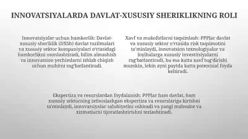 Innovatsion Iqtisodiyotni Rivojlantirishda Davlat Xususiy Sherikchiligi 3
