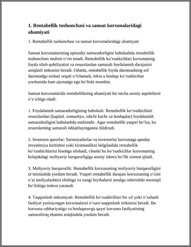 Sanoat Korxonalari Rentabiliti va Uni Hisoblash Yo'llari 3