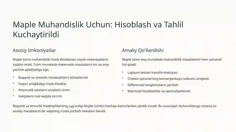 Maple Tizimi Imkoniyatlari: Muhandislik Dasturlari Fani uchun Innovatsion Yechimlar 3