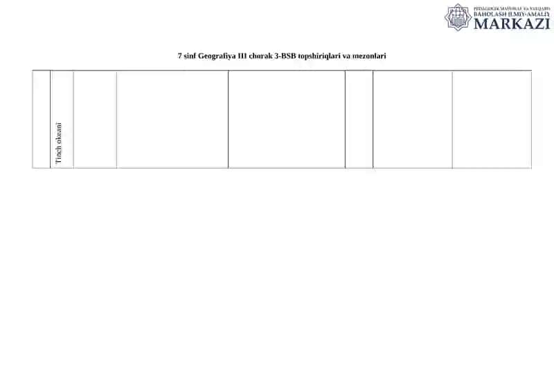 7 sinf Geografiya III chorak 3-BSB topshiriqlari va mezonlari 3