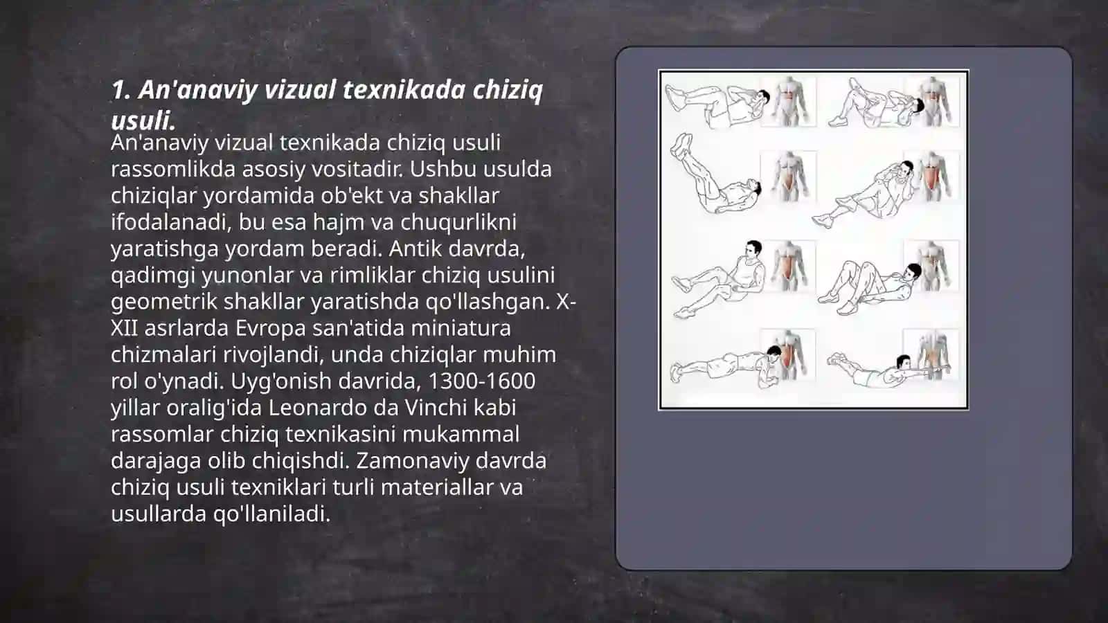 An'anaviy vizual texnikani qo'llash usullari va qoidalari 3