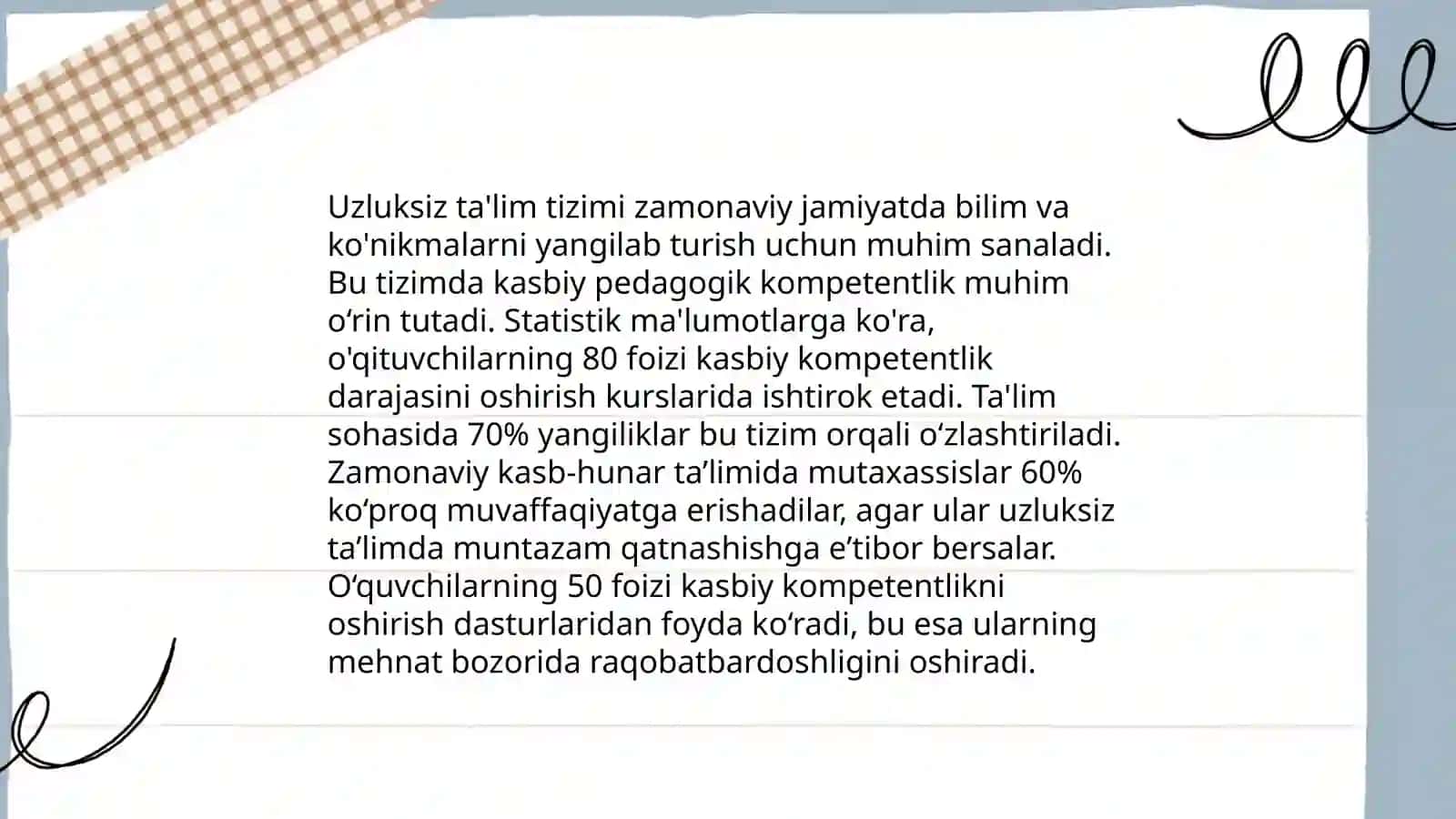 Uzluksiz ta'lim tizimida kasbiy pedagogik kompetentlikni shakllantirish Malikova Dilinur 3