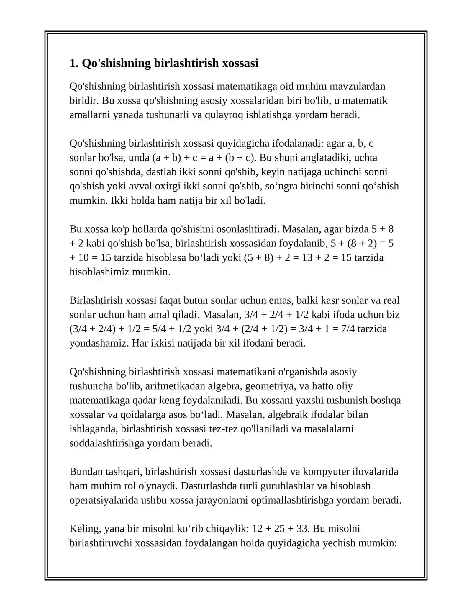 BOSHLANGICH SINFLARDA QOSHISH VA KUPAYTIRISHNI XOSSALARIDAN FOYDALANIB MISOLLAR YECHISHGA ORGATISH METODI 3