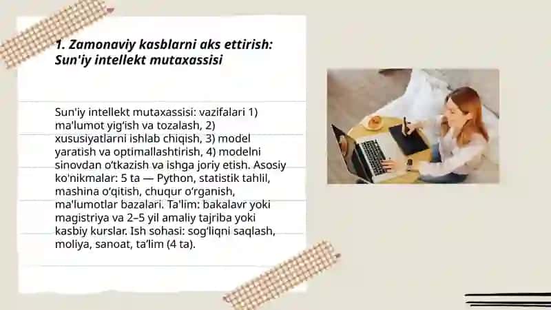 Zamonaviy kasblarni aks ettirish: Sun'iy intellekt mutaxassisi 3