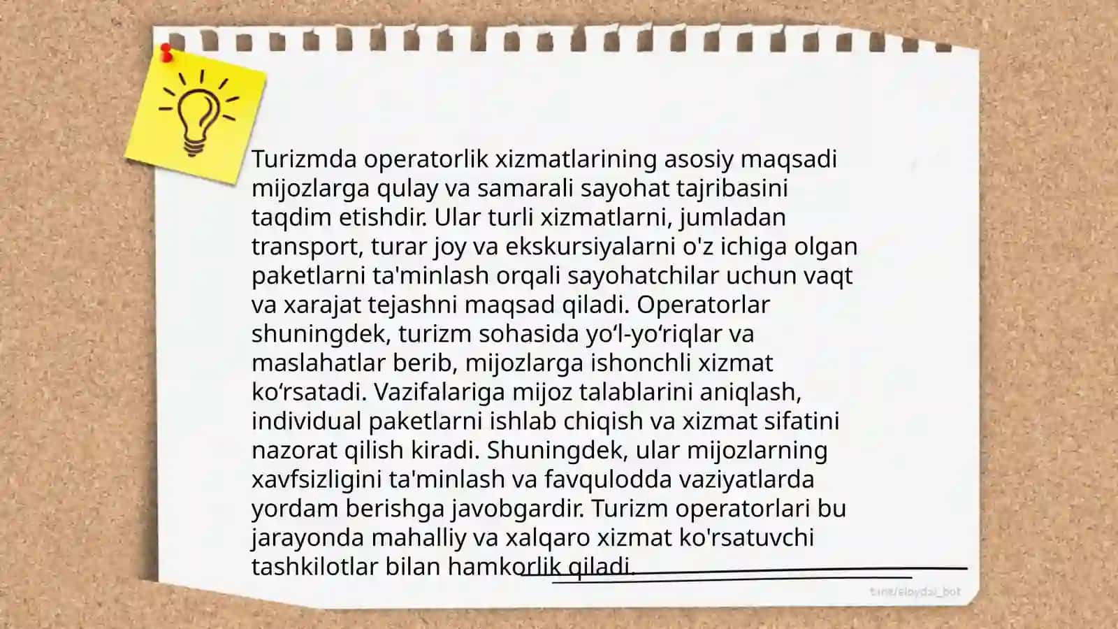 Turizmda operatorlik xizmatlarining o'rni 3