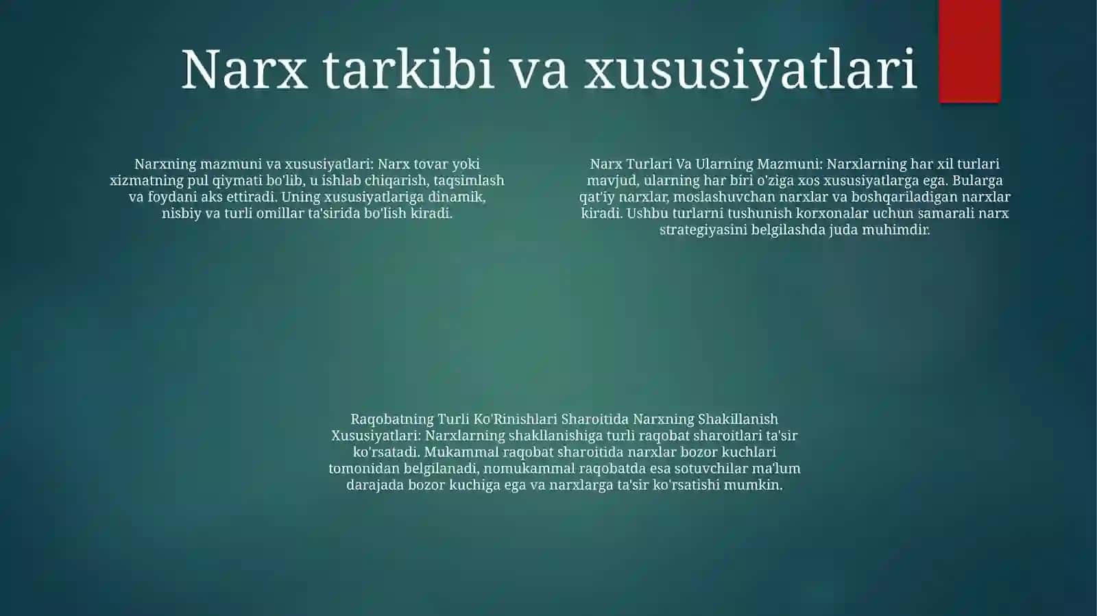 Narx Turlari Va Ularning Mazmuni, Raqobatning Turli Ko'Rinishlari Sharoitida Narxning Shakillanish Xususiyatlari 3