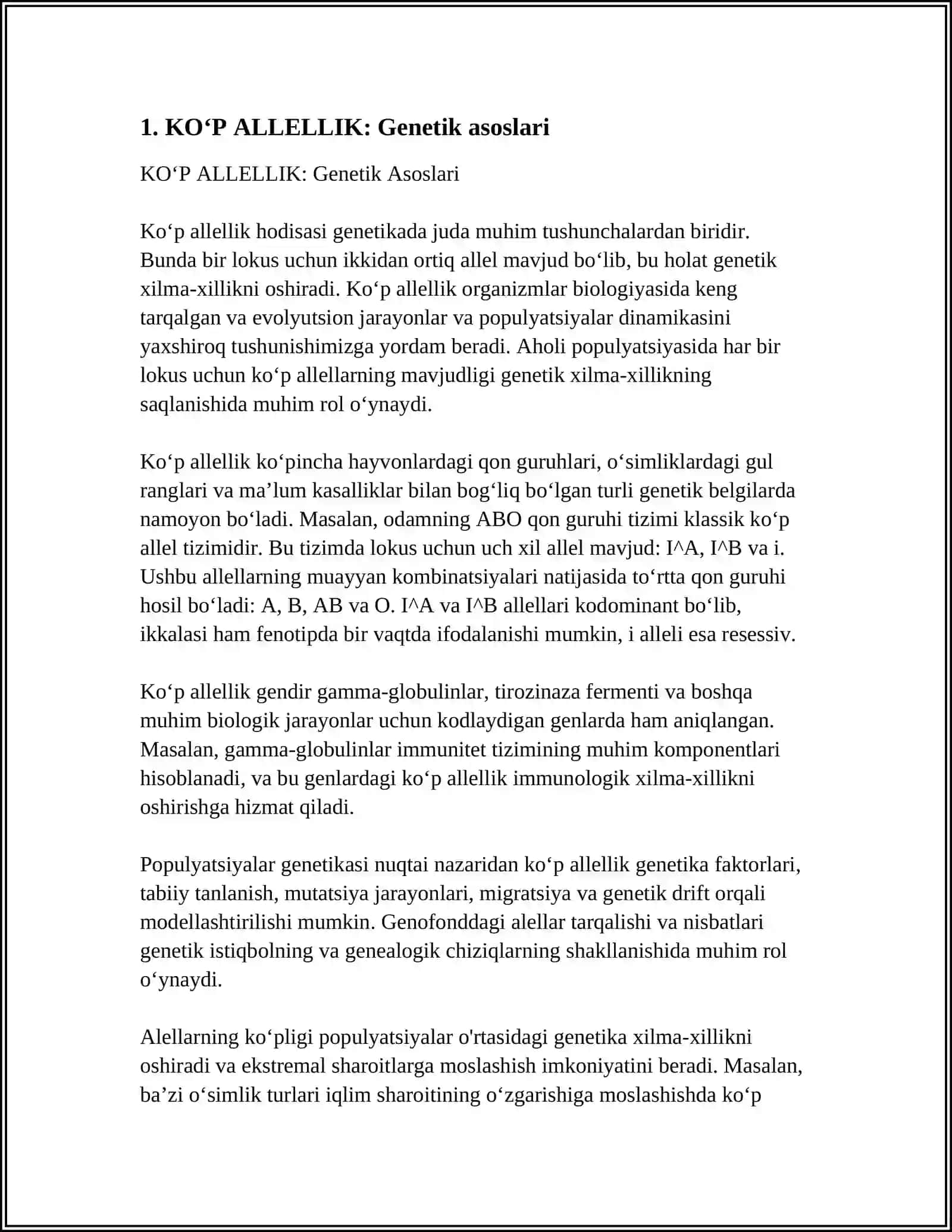 MUSTAQIL ISH Mavzu: KOʻP ALLELLIK QON GURUHLARINING IRSIYLANISHI 3