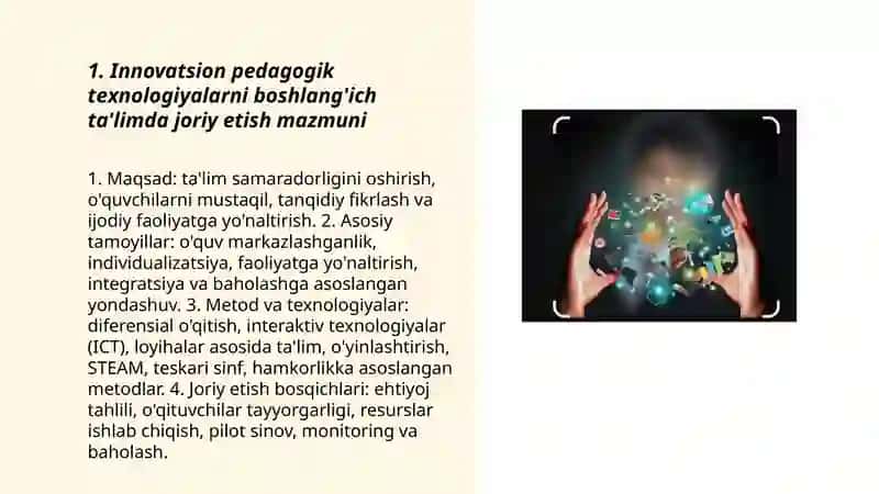 Boshlang'ich ta'lim jarayonni tashkil etishga innovatsion yondashuvlar mazmuni 3