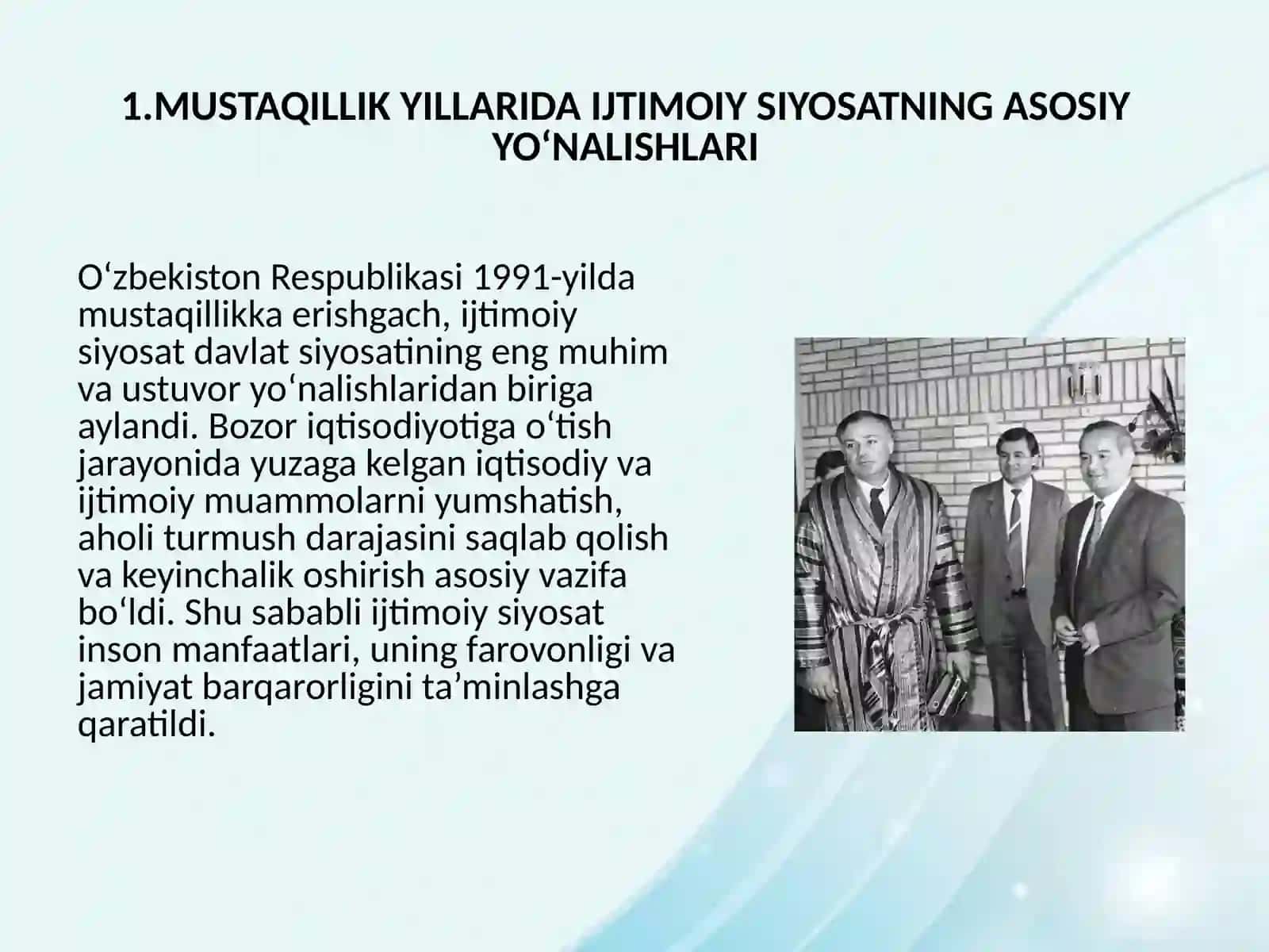 O‘ZBEKISTON RESPUBLIKASIDA 1991-YILDAN HOZIRGI KUNGACHA IJTIMOIY SOHADA AMALGA OSHIRILGAN ISLOHOTLAR 3