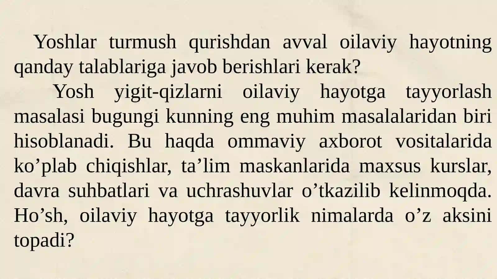 Yoshlarni oilaviy hayotga tayyorlash 3