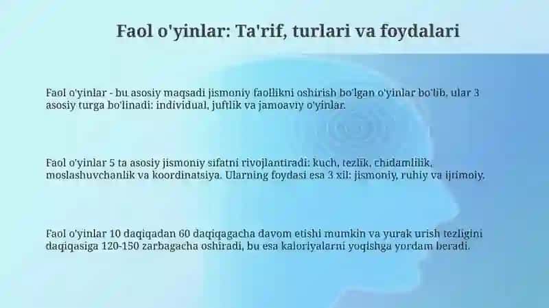 Faol o'yinlar: Ta'rif, turlari va foydalari 3