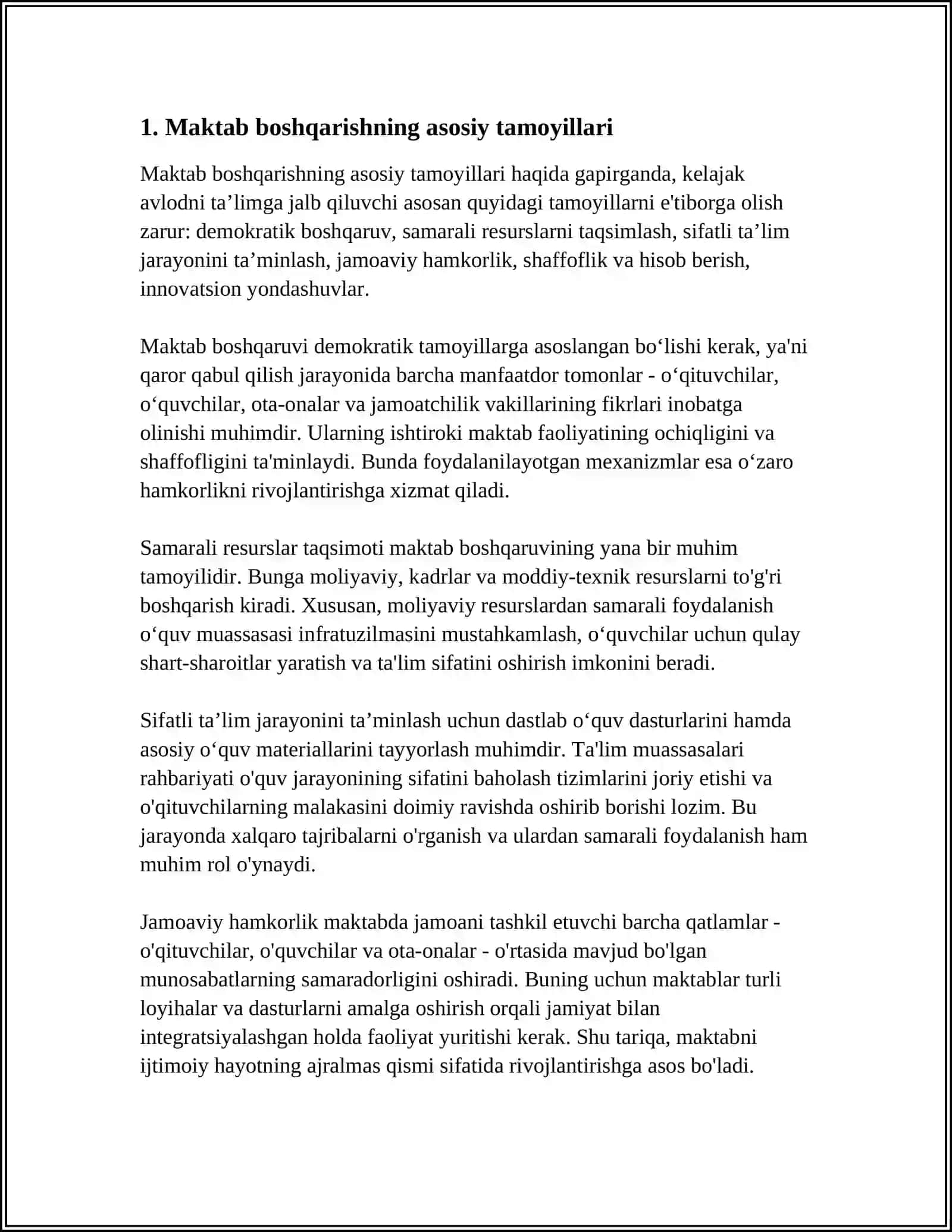 MAVZU: MAKTABNI BOSHQARISH VA UNGA RAHBARLIK QILISHNING QONUN QOIDALARI 3