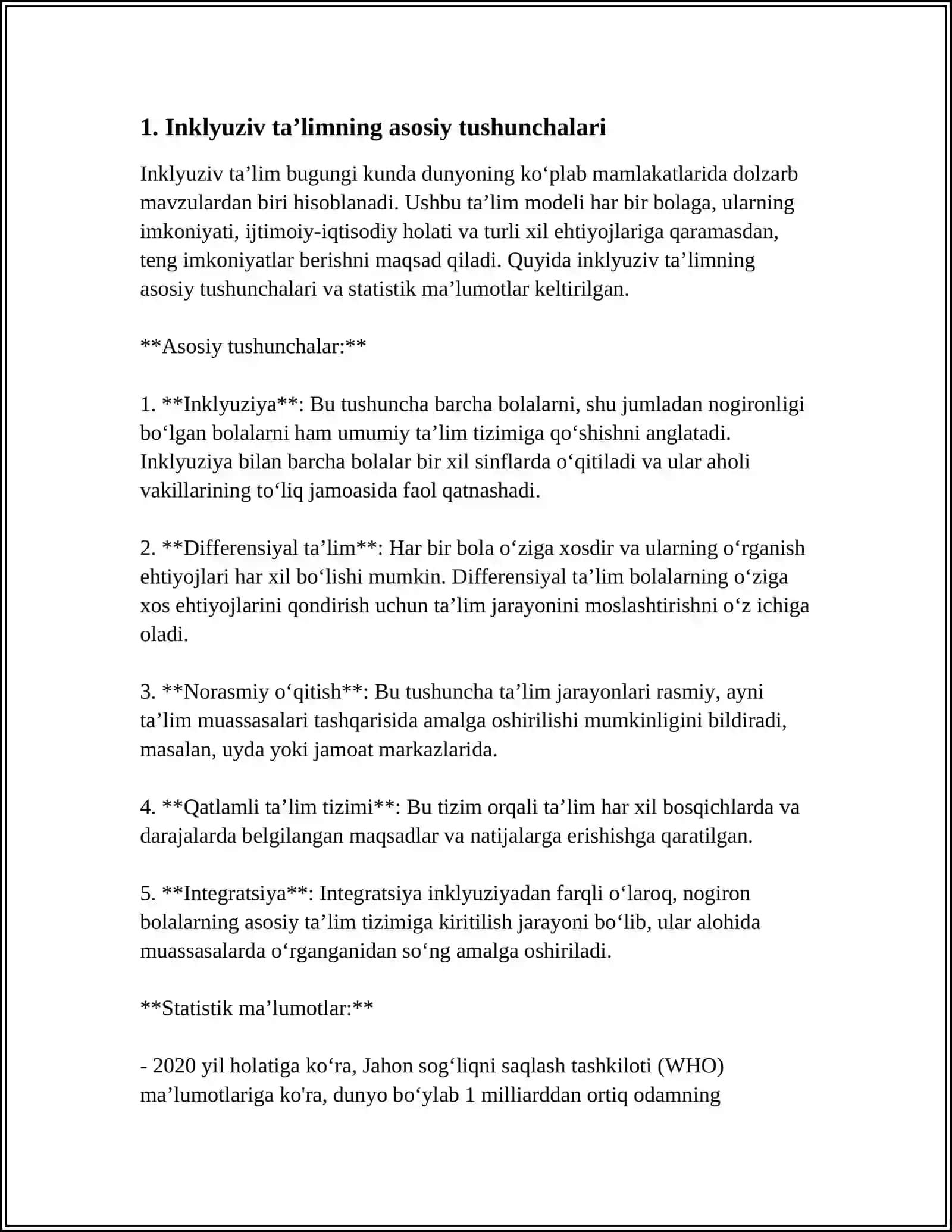 INKLYUZIV TAʼLIMNING TAMOYILLARI VA UNGA BOʻLGAN EHTIYOJLAR UNING SABABLARI BOSQICHLARI 3