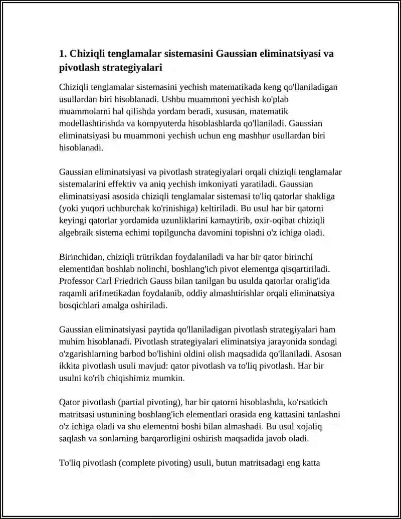 CHIZIQLI ALGEBRAIK TENGLAMALAR SISTEMASINI TAQRIBIY YECHISH 3