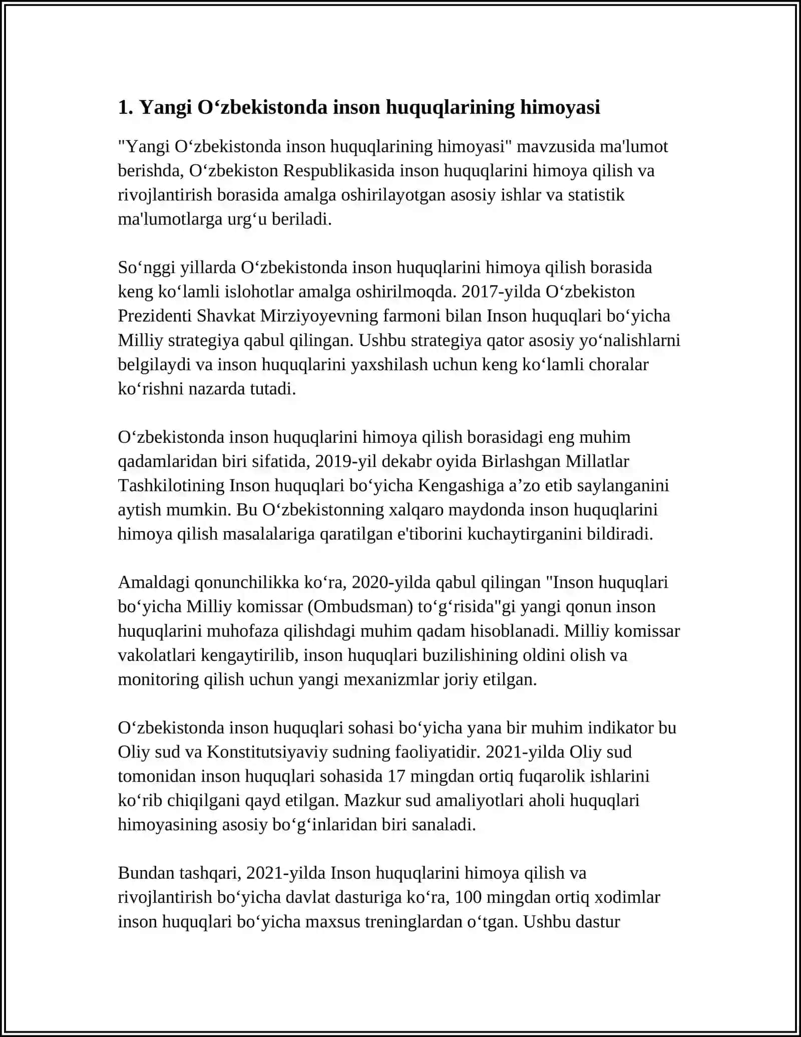 YANGI OʻZBEKISTONDA INSON HAQ-HUQUQLARI VA ERKINLIKLARI KAFOLATINING YARATILISHI 3