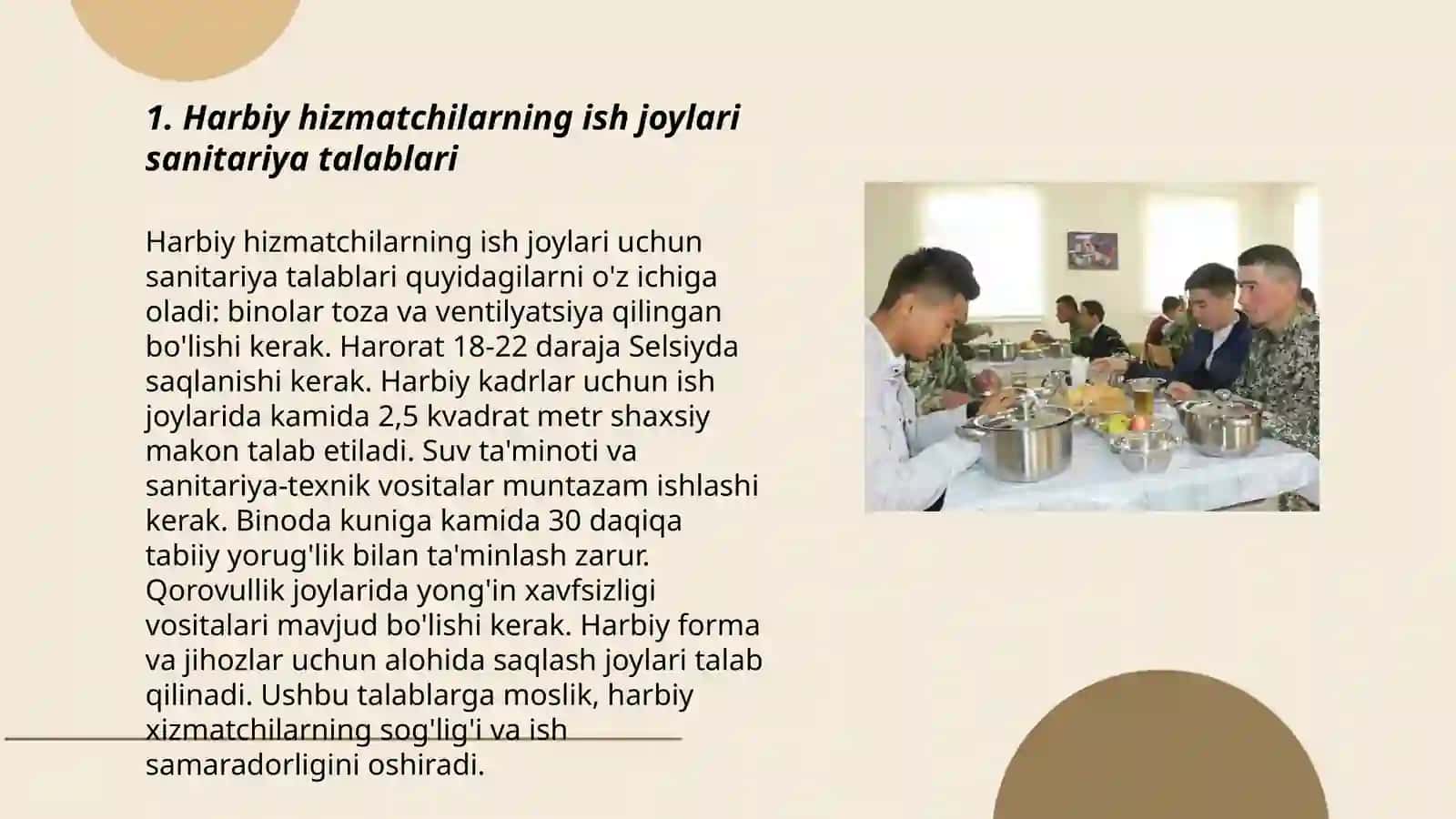Harbiy hizmatchilarning ish joylari sanitariya talablari 3