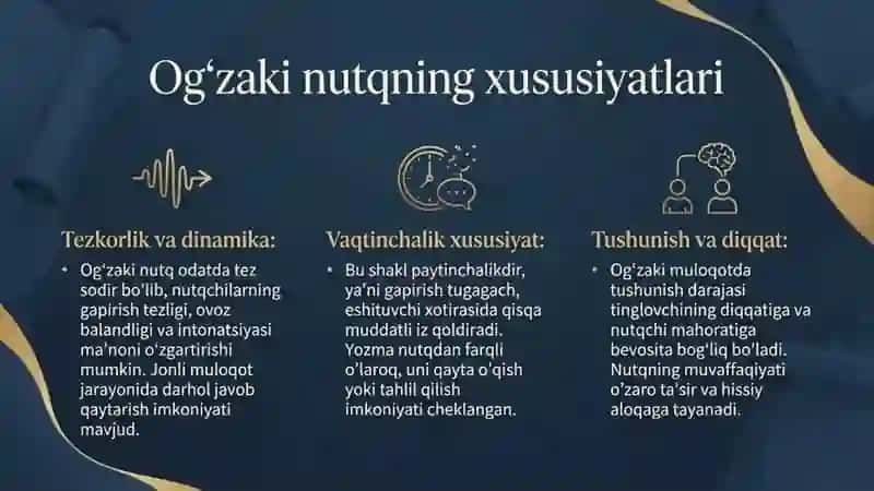 Oʻgʻzaki va yozma nutqning oʻziga xos xususiyatlari 3