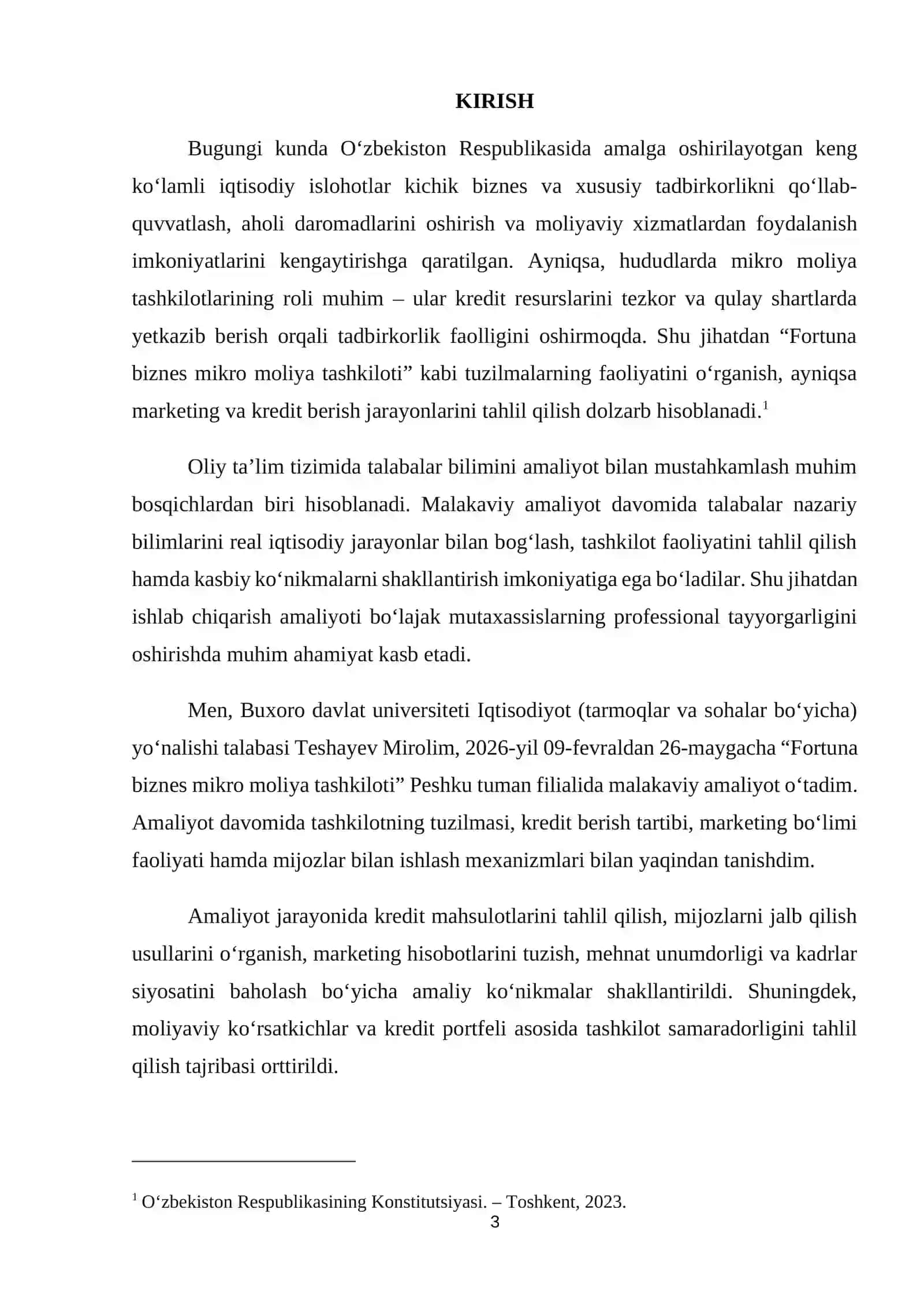 Fortuna biznes mikro moliya tashkiloti boyicha amaliyot hisoboti. 3