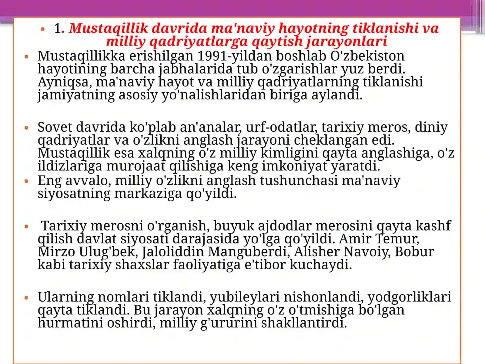 Ma'naviy hayot dagi o'zgarishlar, madaniy taraqqiyot 3