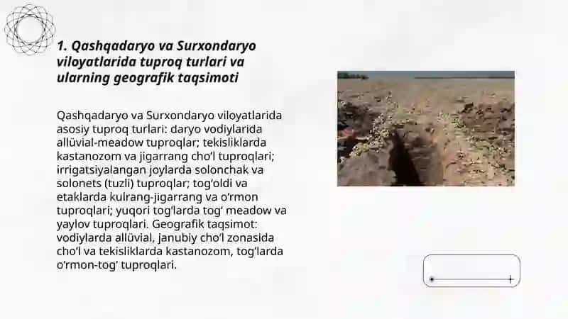 Qashqadaryo va Surxondaryo viloyatlarining tuproq ekologik holatini o'rganish va tahlil qilish 3