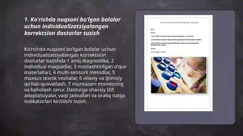 KOʻRISHIDA NUQSONI BOʻLGAN BOLALAR TA'LIMIDA MAXSUS KORREKSION MASHGʻULOTLAR 3