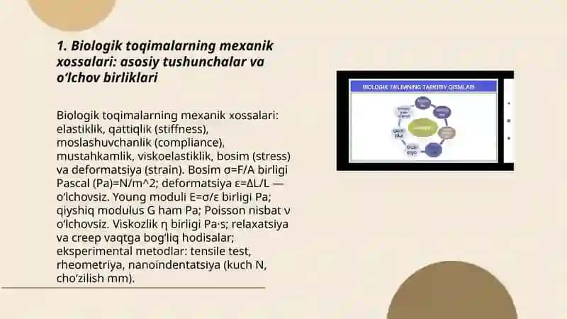 Biologik toqimalarni mexanik xossalari va ularni fiziologik ahamiyati 3