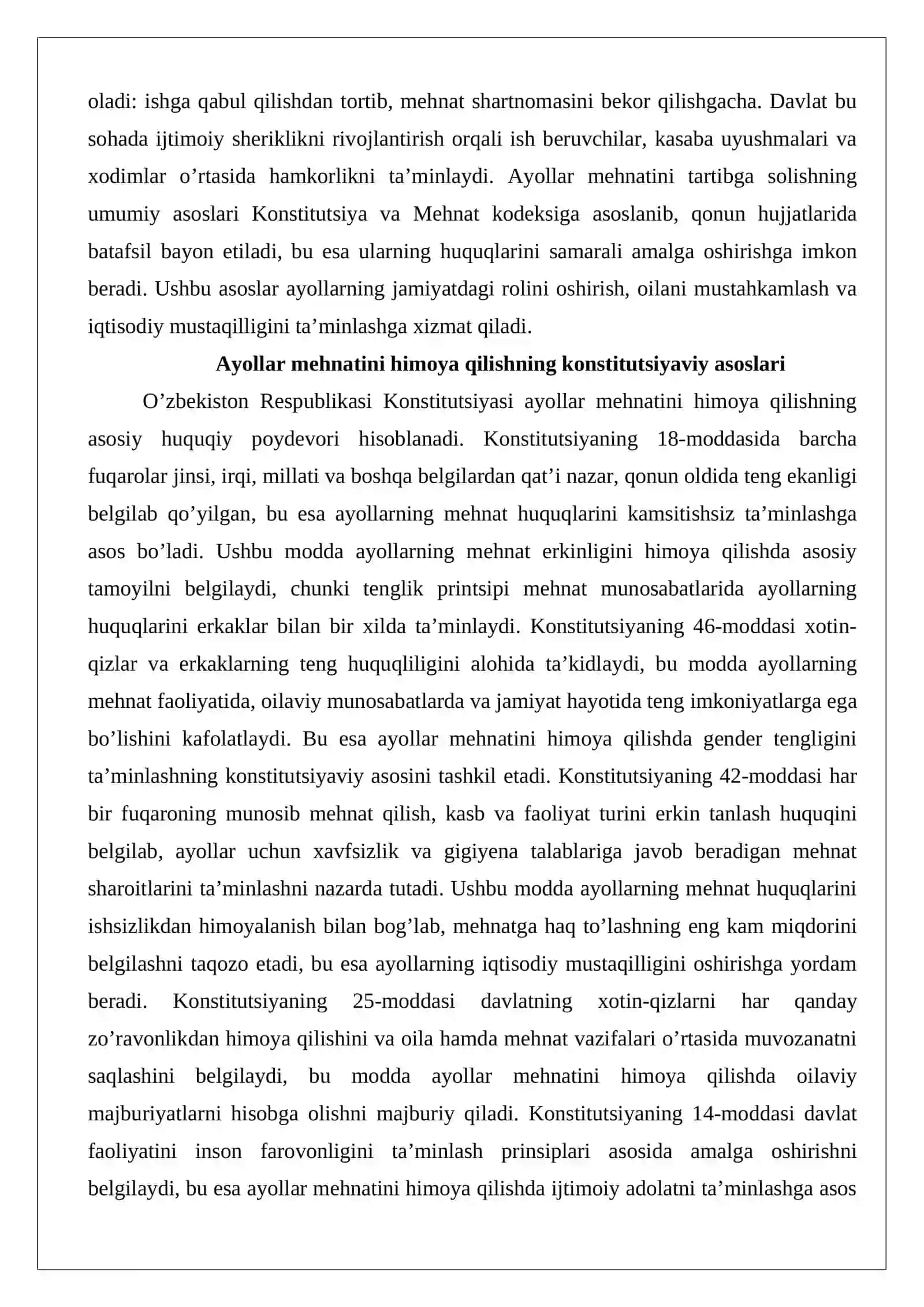 Ayollarning va oilaviy vazifalarni bajarish bilan mashg’ul shaxslarning mehnatini tartibga solishning o’ziga xos xususiyatlari 3