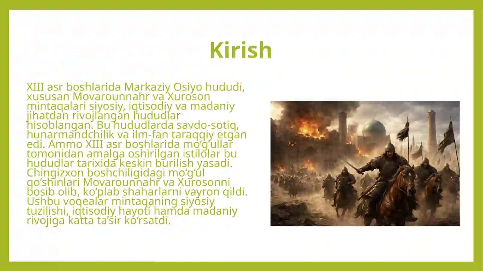 Movarounnahr va Xurosonning Mo'g'ullar tomonidan bosib olinishi. 3