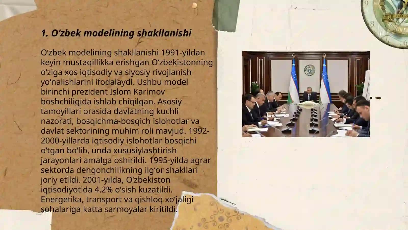 Oʻzbekistonning oʻziga xos taraqqiyot yoʻlining tanlanishi.Taraqqiyotning "Oʻzbek modeli" va uning oʻziga xos xususiyatlari 3