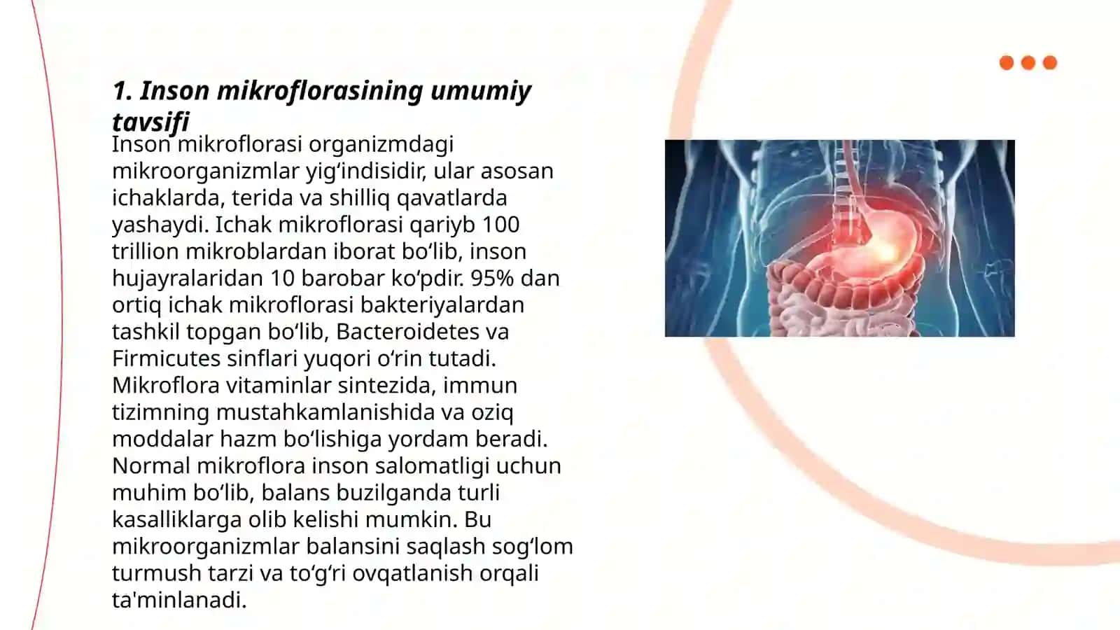 Inson tanasining mikroflorasi va mikroekologiyasi uning ahamiyati va vazifalari. Disbakteriozlar 3