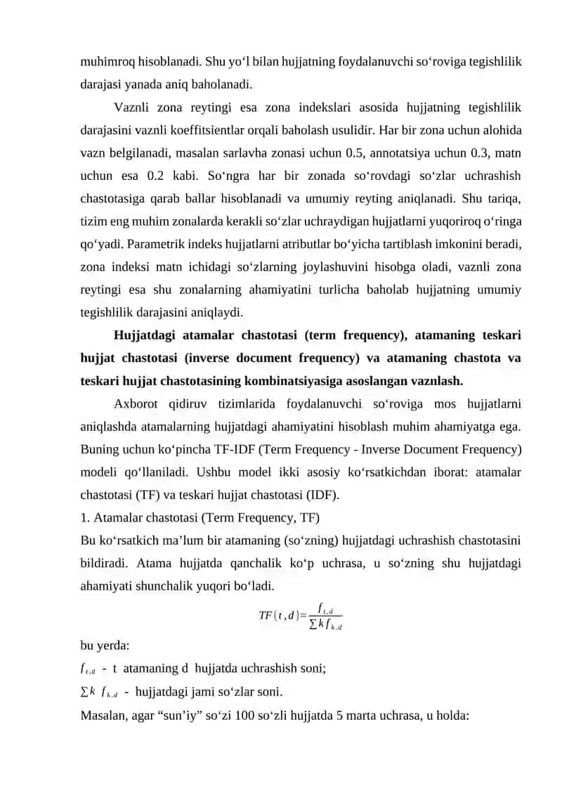 AMALIY TOPSHIRIQ Axborot qidiruv tizimlarida hujjatlarni tartiblash, Parametrik va zona indekslari, vaznli zona reytingi 3