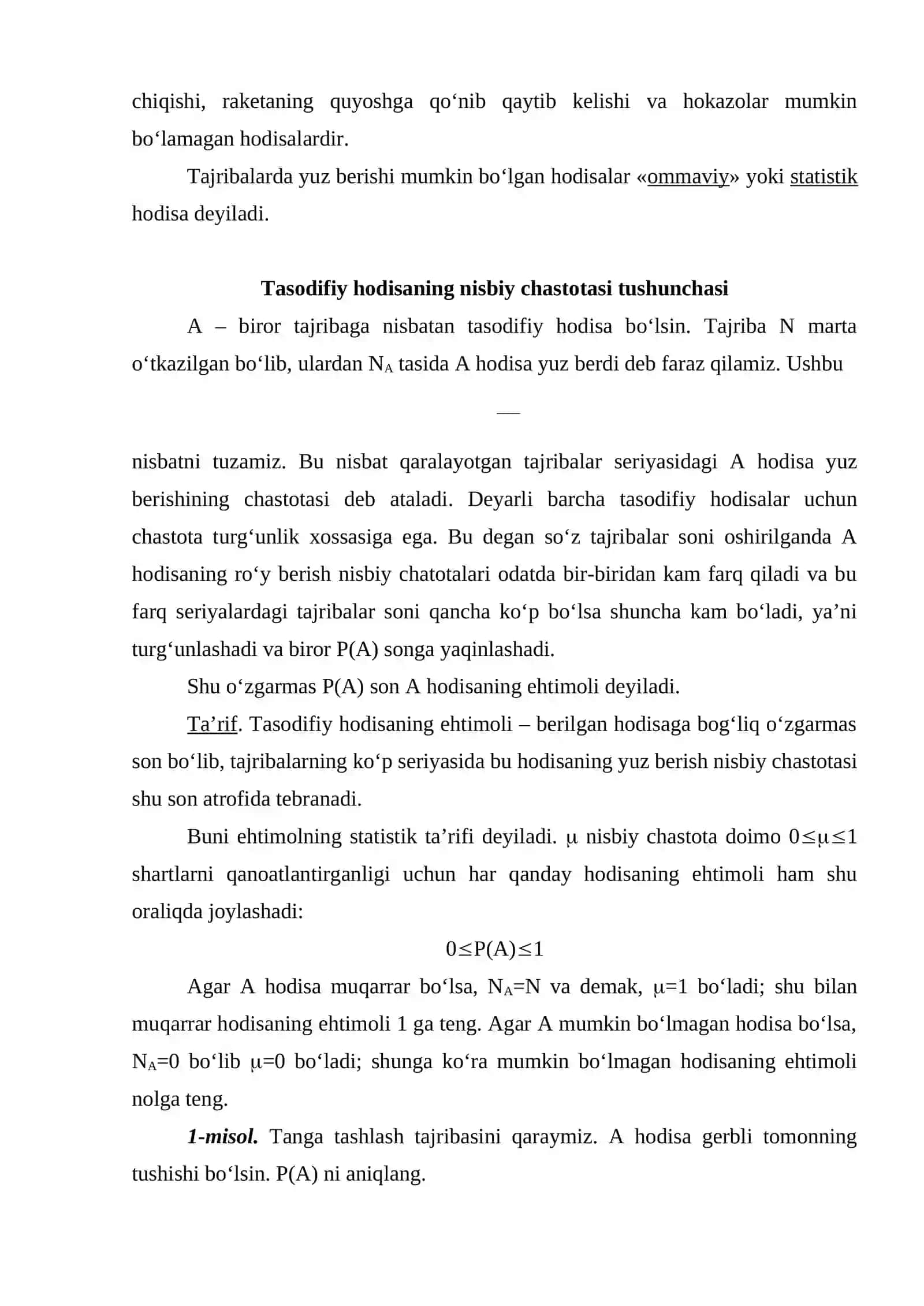Tasodifiy hodisalar va ehtimol tushunchasi. Hodisalarning kombinatsiyasi 3