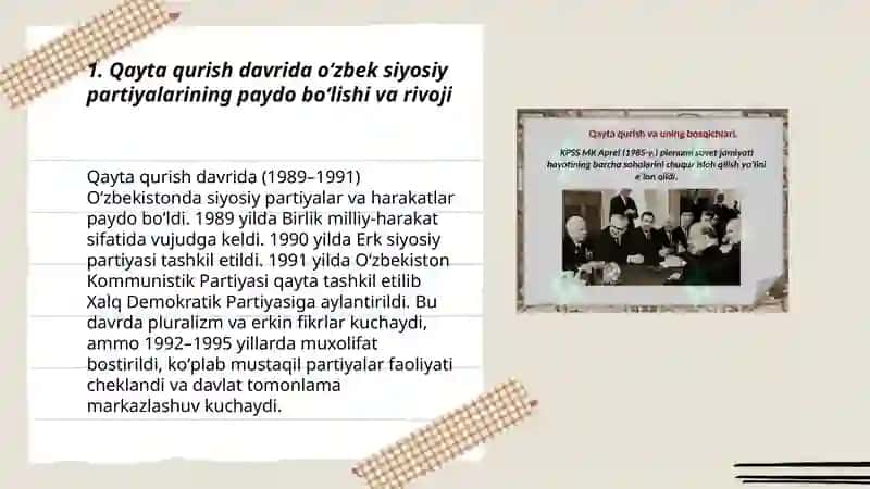 Qayta qurishʼʼ yillarida Oʻzbekistondagi ijtimoiy-siyosiy vaziyat 3