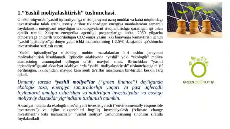 “YASHIL IQTISODIYOT”GA O‘TISH JARAYONINI MOLIYALASHTIRISH 3