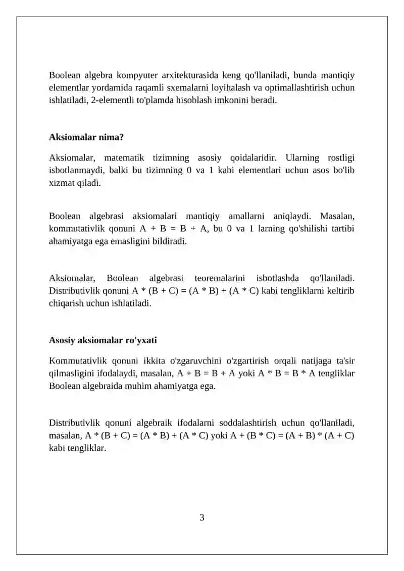Mantiq algebrasining aksiomalari 3