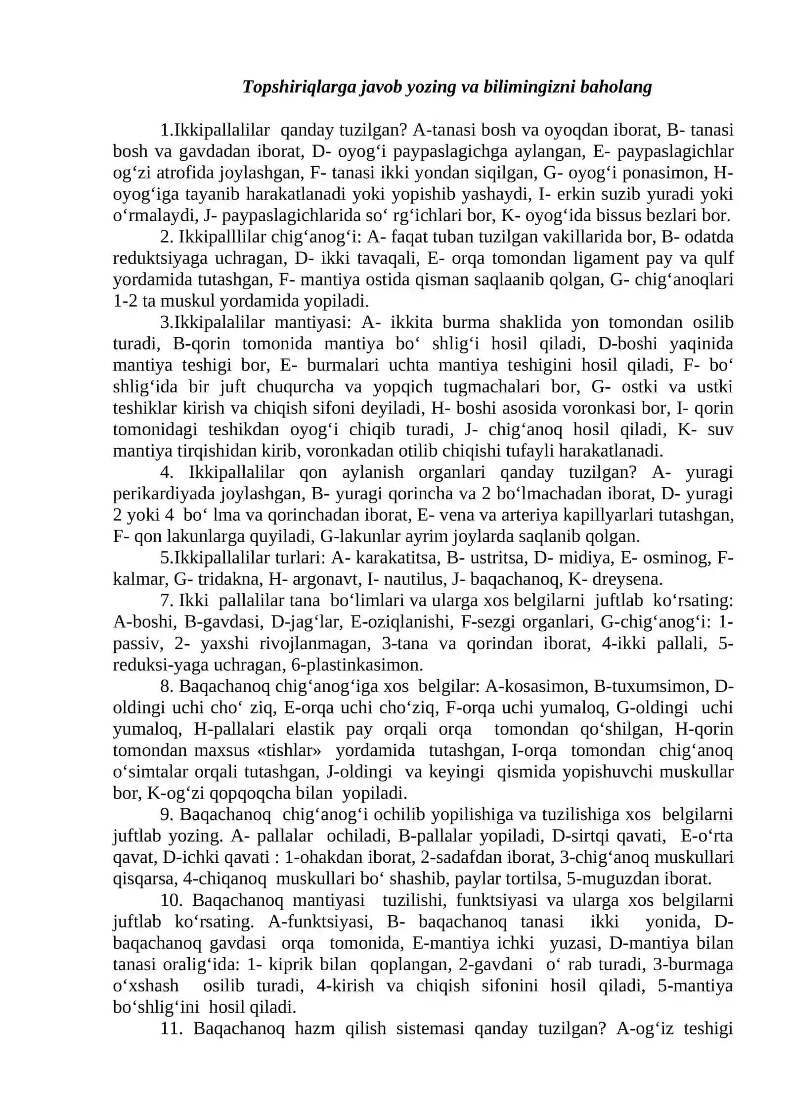 Topshiriqlarga javob bering va bilimingizni baholang 3