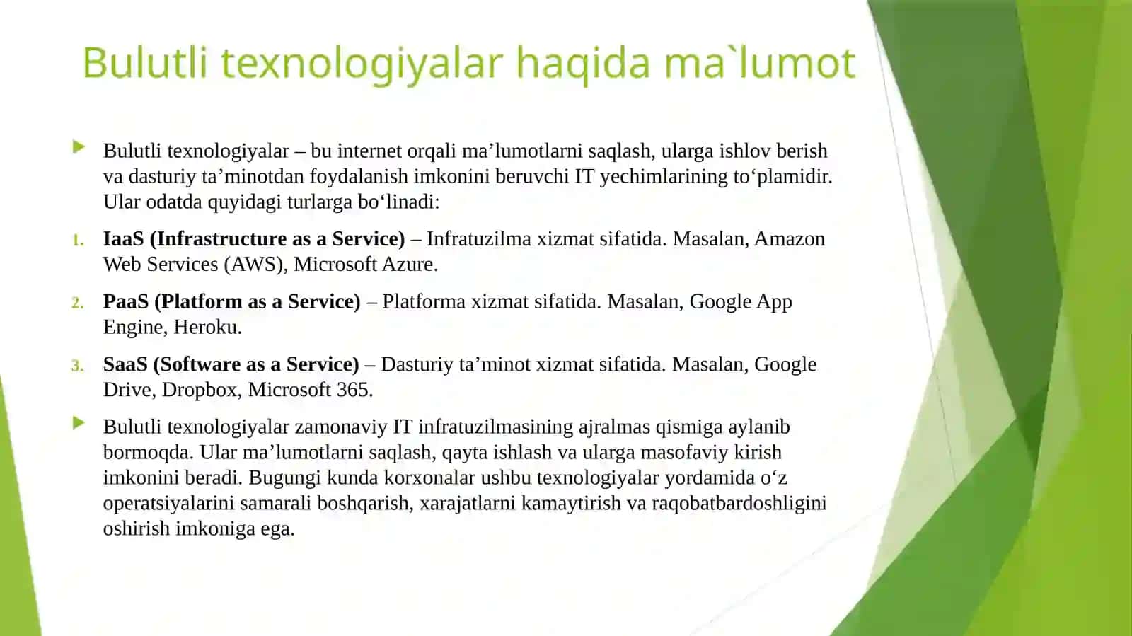Bulutli texnologiyalar va ularning xizmat turidan foydalanish. Google Drive va Google Disk bilanishlash 3