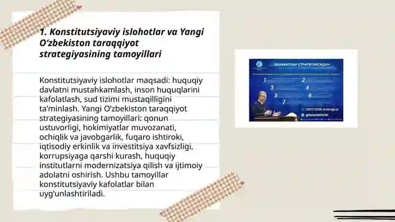 Konstitutsiyaviy islohotlar va Yangi Oʻzbekiston taraqqiyot Strategiyasida 3