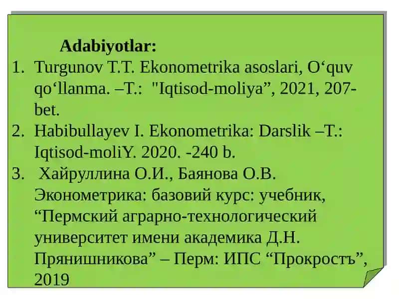 IQTISODIY KО‘RSATKICHLARNI PROGNOZLASHDA EKONOMETRIK MODELLARDAN FOYDALANISH 3