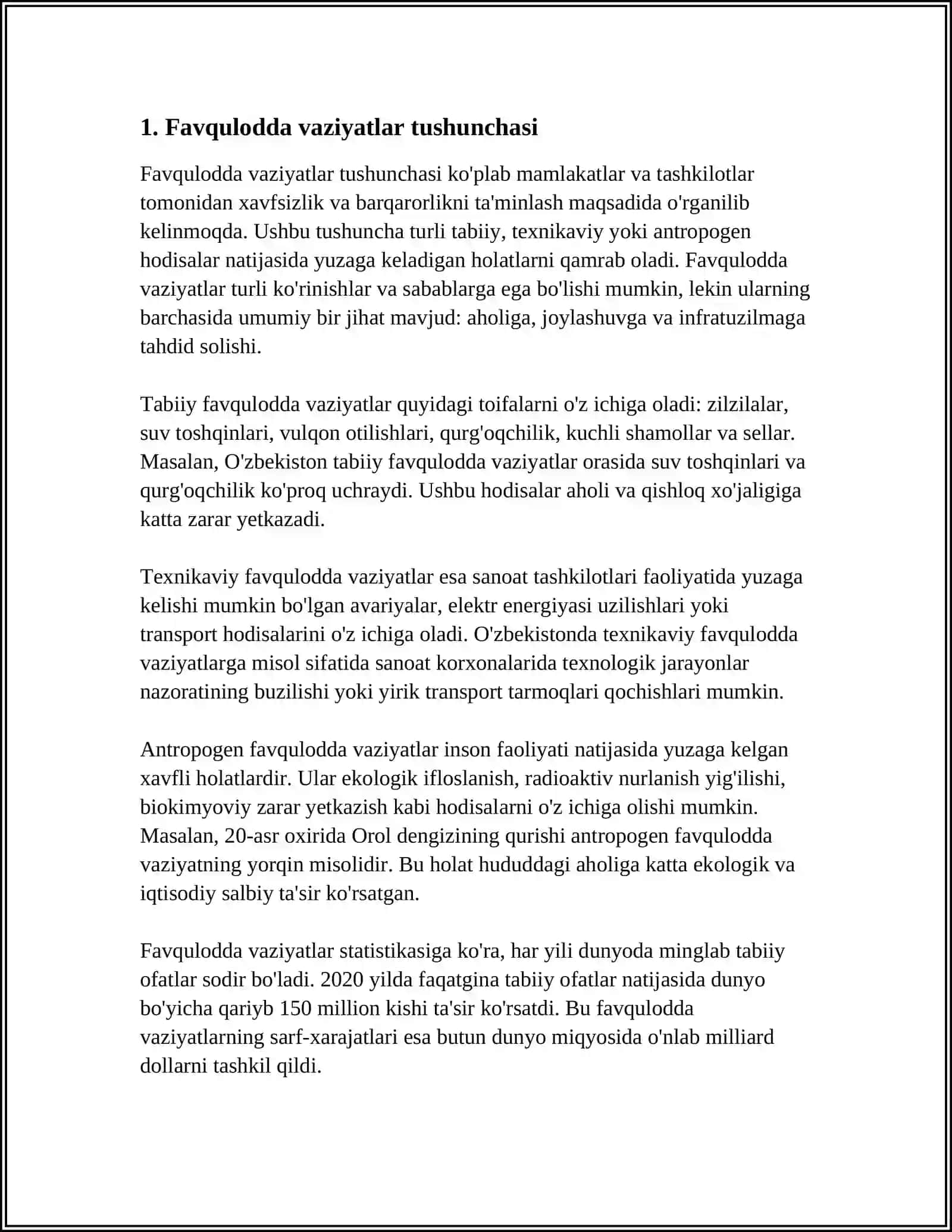 O'ZBEKISTON RESPUBLIKASI FAVQULODDA VAZIYATLARNI OLDINI OLISH VA HARAKAT QILISH DAVLAT TIZIMI TO‘G‘RISIDA NOZOM 3
