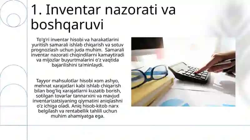 Tayyor mahsulotlar, ishlar, xizmatlar va ularning sotilishini hisobga olish 3