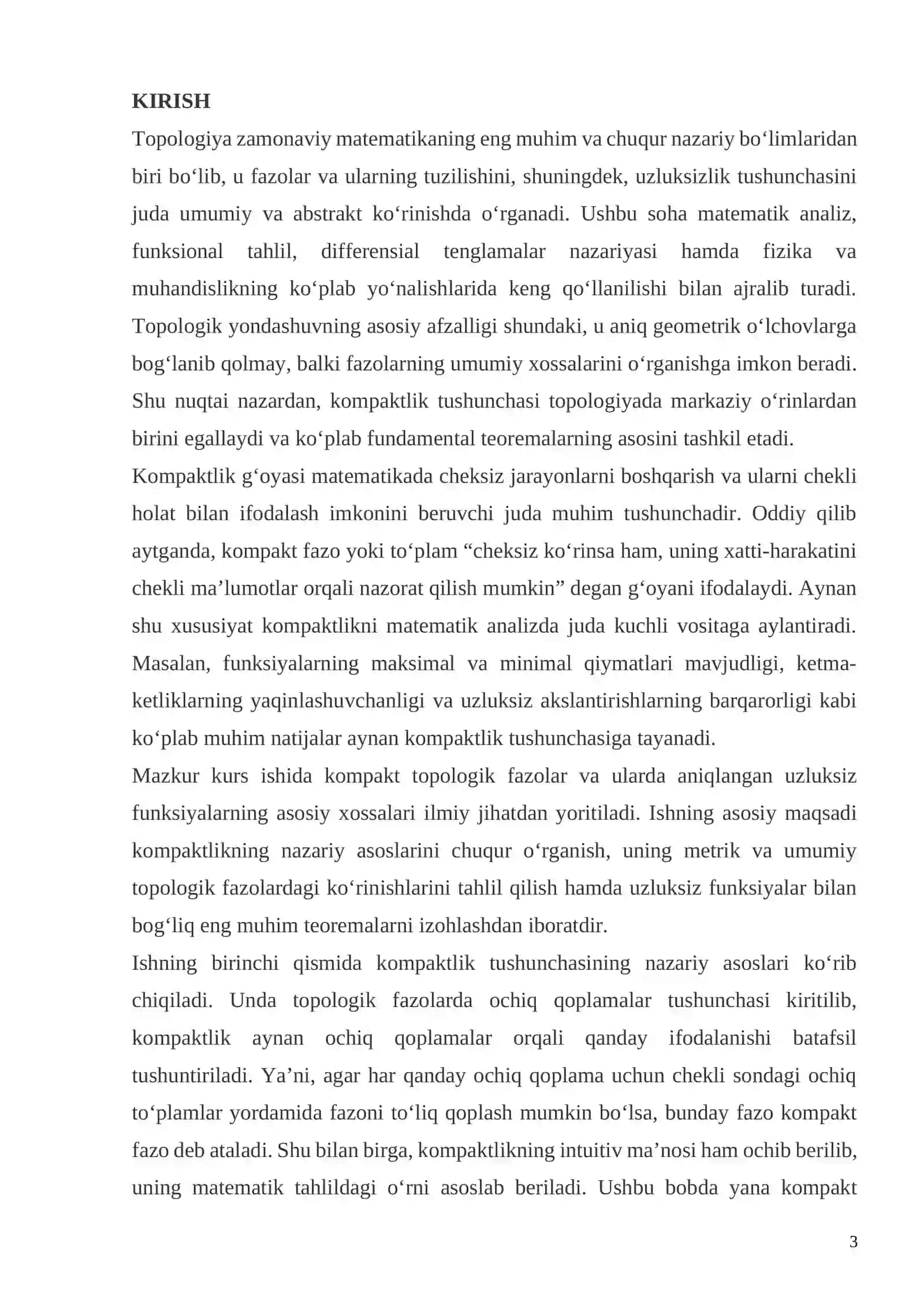 Kompakt topologik fazolar va ularda aniqlangan uzluksiz funksiyalarning xossalari 3
