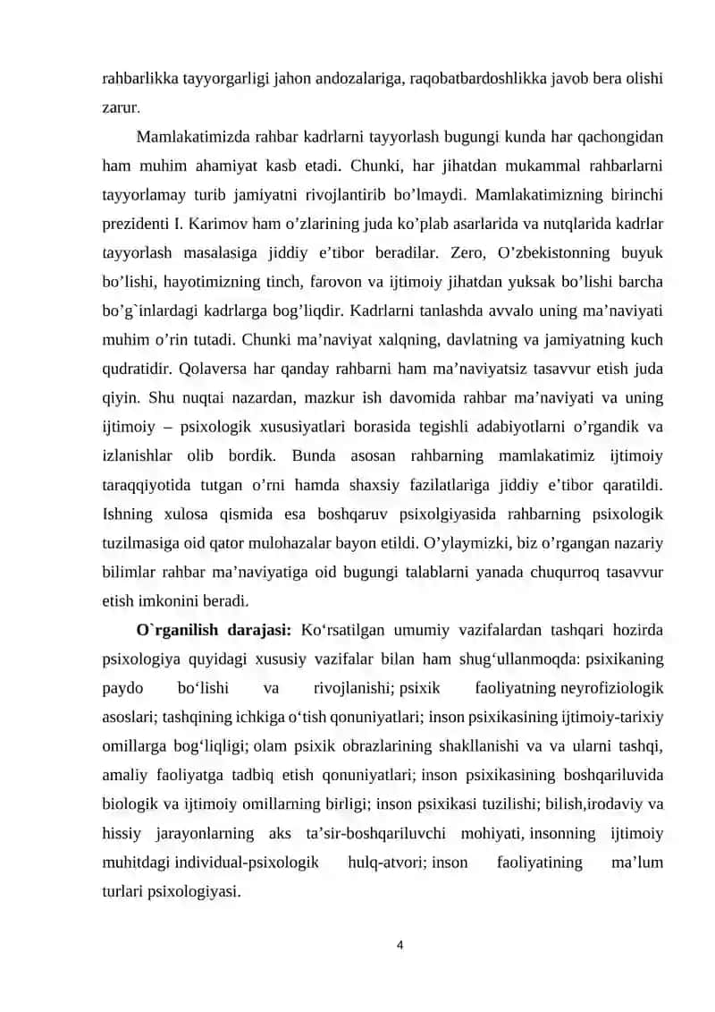 Mustaqil ishlar: Rahbarlik psixologiyasi va boshqaruv 3