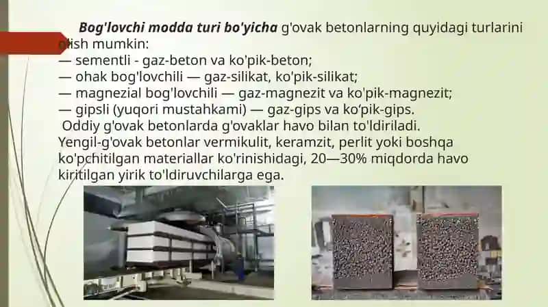 Avtoklav g‘ovak beton turlari 3